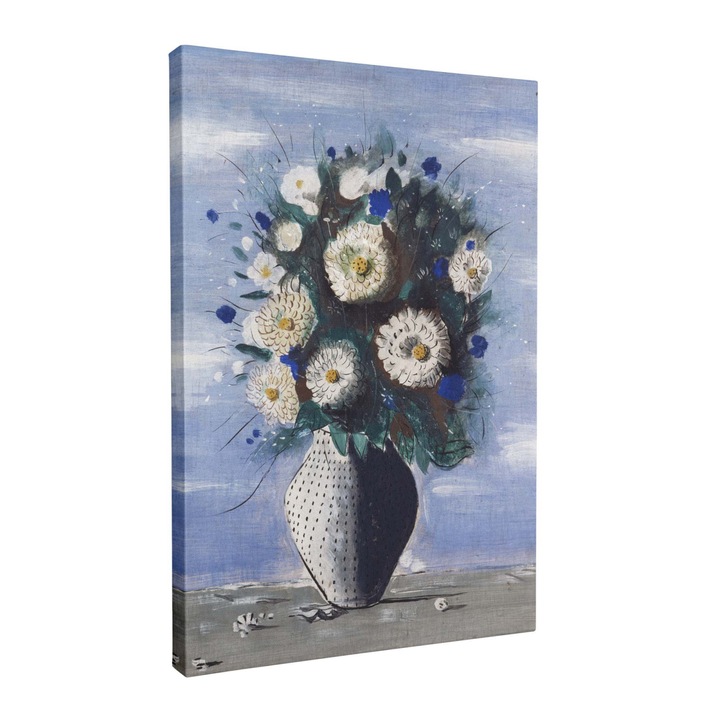 Tablou canvas, Intaglio, color, Clasic, Vaza cu flori albe, print pe panza Premium, pentru living, hol, bucatarie 100 cm 140 cm
