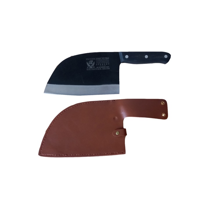 Satar Forjat Manual, Otel Inoxidabil, Maner Lemn, Teaca din piele ecologica, 29 cm