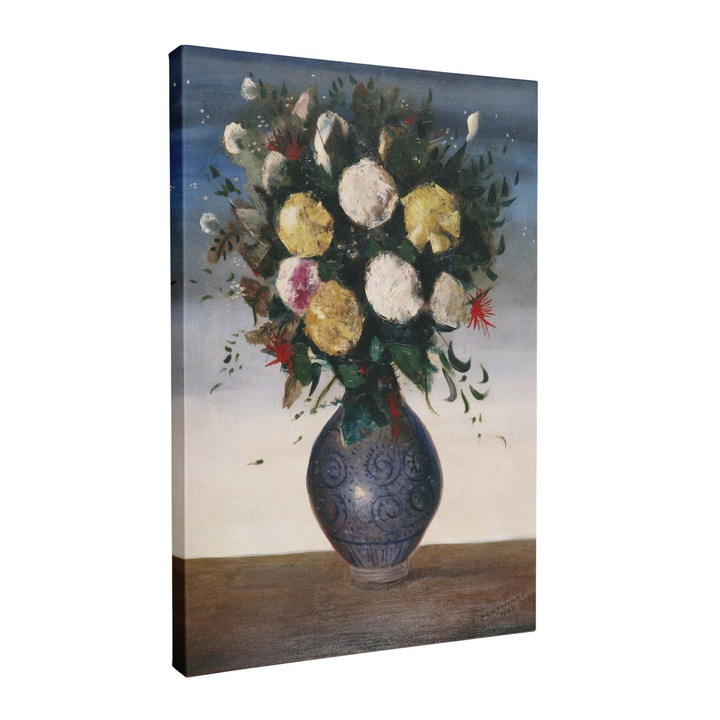 Tablou canvas, Intaglio, color, Clasic, Vaza cu flori picatate, printat pe panza Premium, pentru living, hol, bucatarie 100 cm 140 cm