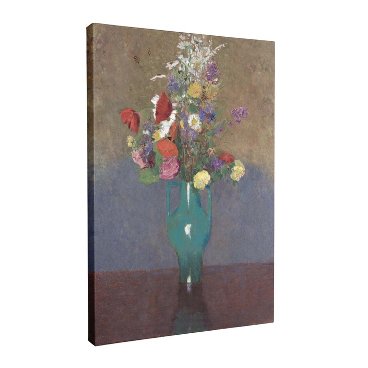 Tablou canvas, Intaglio, color, Clasic, Vaza cu Flori colorate, print pe panza Premium, pentru living, hol 100 cm 140 cm