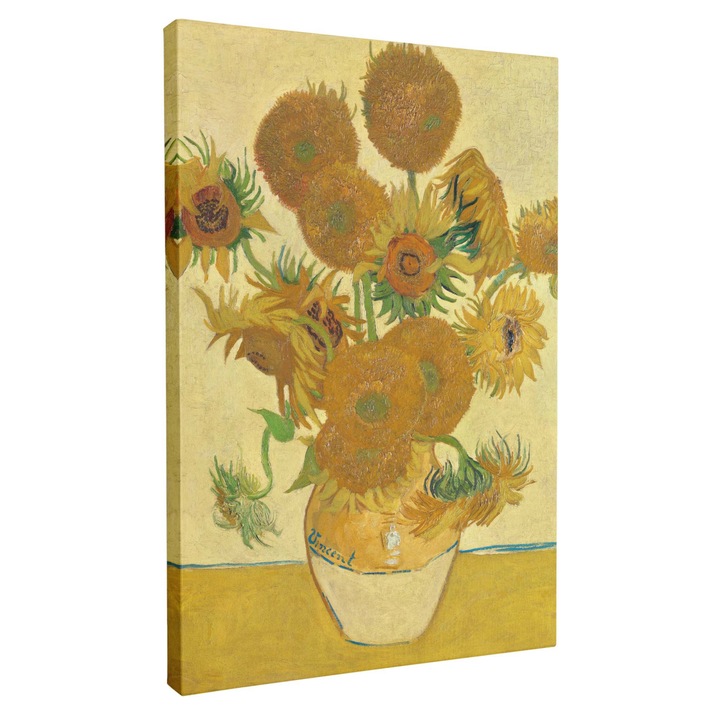 Tablou canvas, Intaglio, color, Clasic, floarea soarelui, Sunflowers 2 de Van Gogh, print pe panza Premium, pentru living 20 cm 30 cm