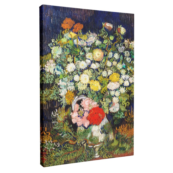 Tablou canvas, Intaglio, color, Clasic, vaza cu flori, Bouquet of Flowers in a Vase de Van Gogh, print pe panza Premium, pentru hol 50 cm 70 cm