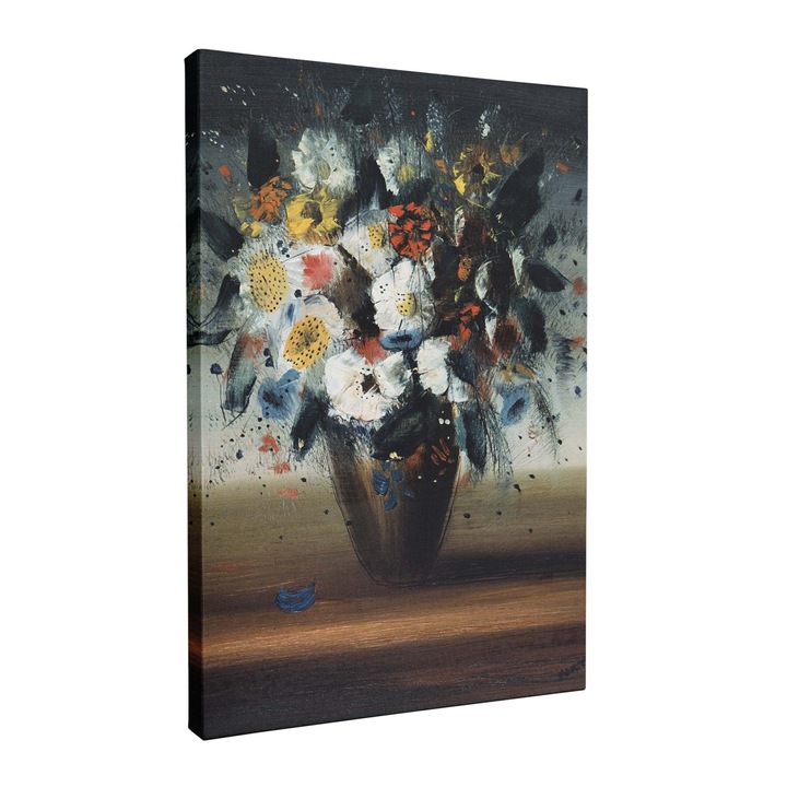 Tablou canvas, Intaglio, color, Clasic, vaza cu flori pictura, print pe panza Premium, pentru living, hol, bucatarie 100 cm 140 cm