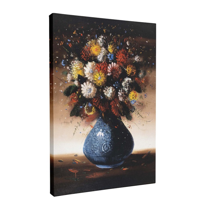 Tablou canvas, Intaglio, color, Clasic, Vaza cu flori colorate, print pe panza Premium, pentru living, hol, birou 100 cm 140 cm