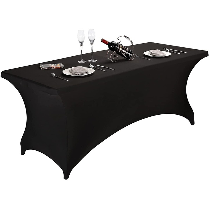 Husa pentru masa pliabila, Casa de Bumbac, elastica, 244 x 75 cm, negru