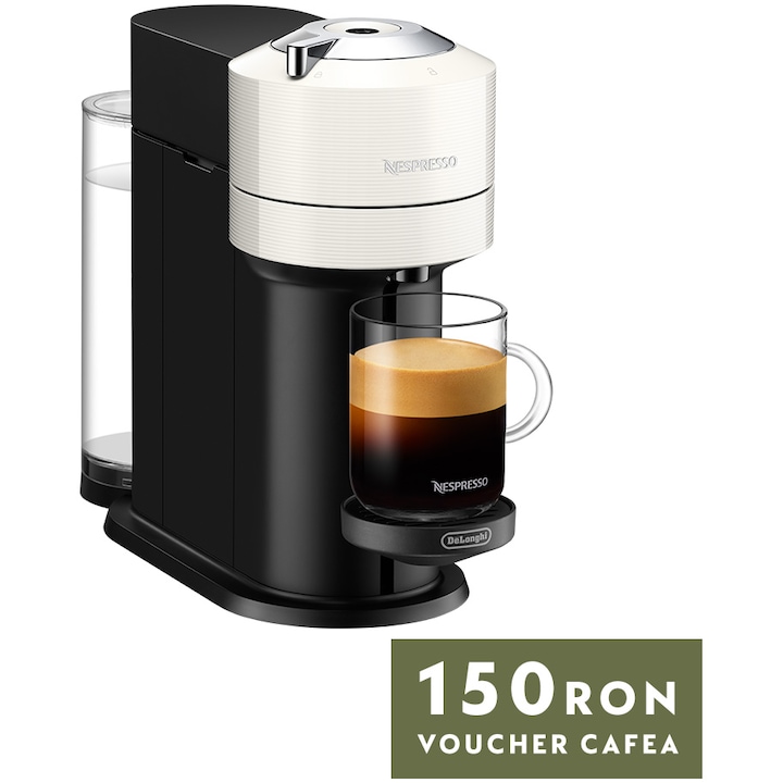 Espressor Nespresso De'Longhi Vertuo Next ENV120.W , 1500W, Centrifusion™, Conectare la telefon, 1.1L, Alb + set capsule degustare