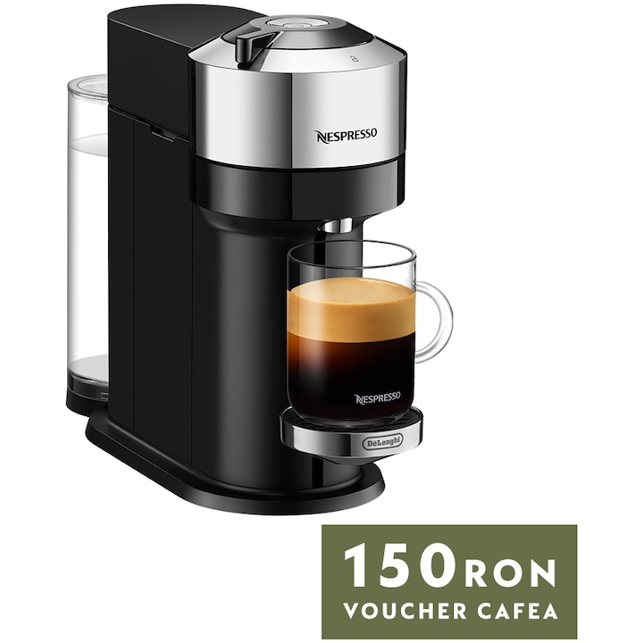 Espressor Nespresso De'Longhi Vertuo Next Deluxe ENV120.C, 1500W, Centrifusion™, Conectare la telefon, 1.1L, chrome + set capsule degustare