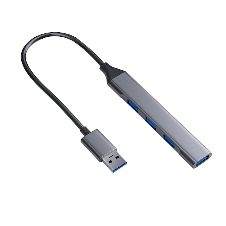 USB хъб, Veggieg, Алуминий, USB 3.0/2.0, 20 см, Сив