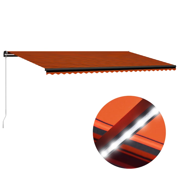 vidaXL narancs és barna kézzel kihúzható LED-es napellenző 600x300 cm 3055237