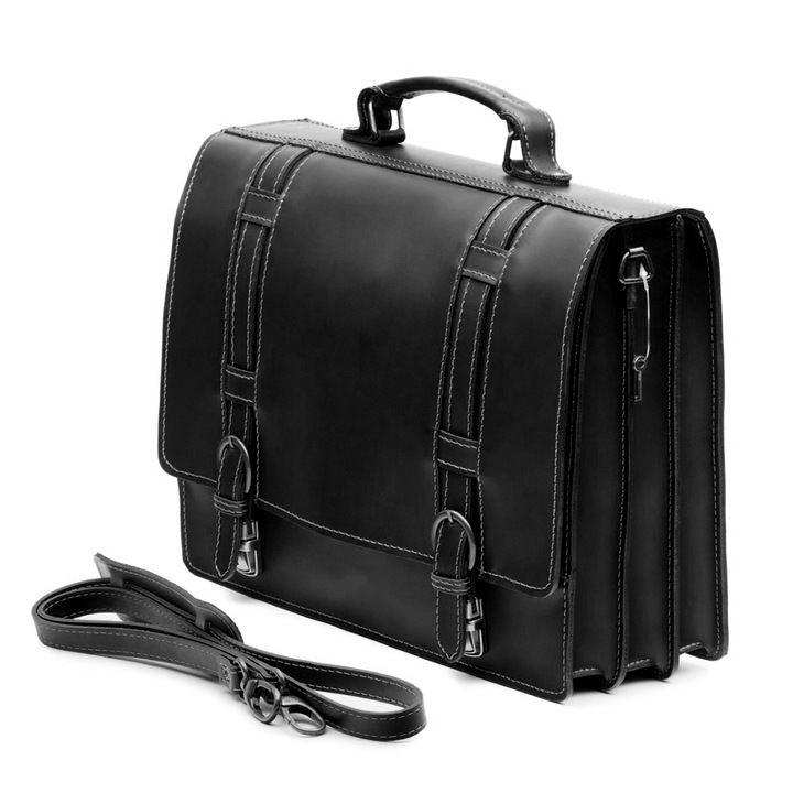 Servieta barbati piele naturala, neagra, S108