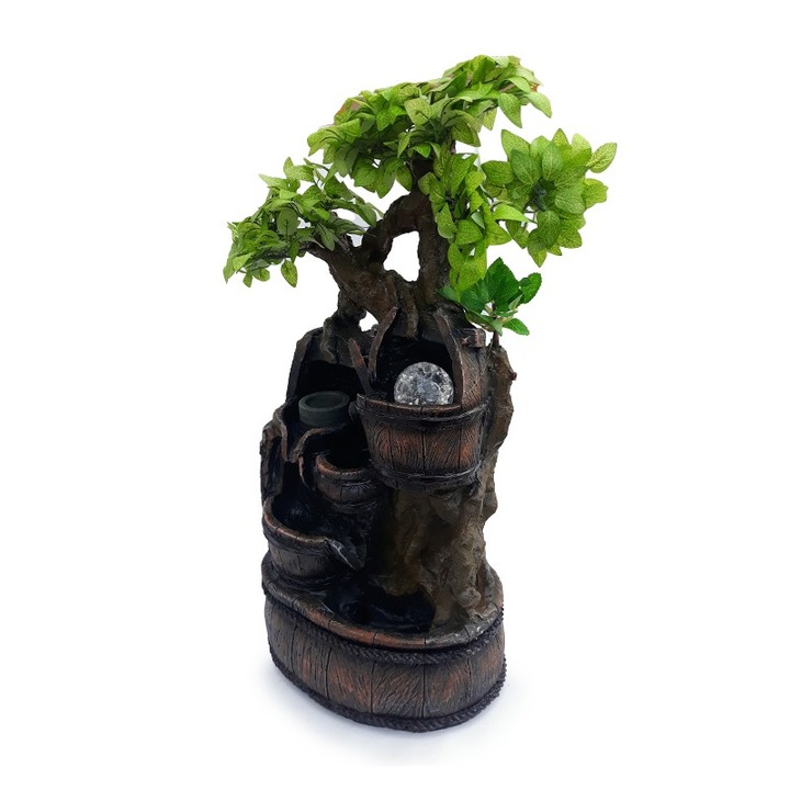 Електрически фонтан с вятърна мелница, стъклена топка и изкуствени растения, 27Х55см