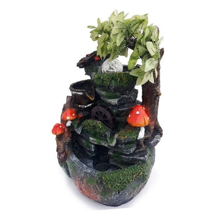 Електрически фонтан с вятърна мелница, топка и изкуствени растения, гъби, 23x30см