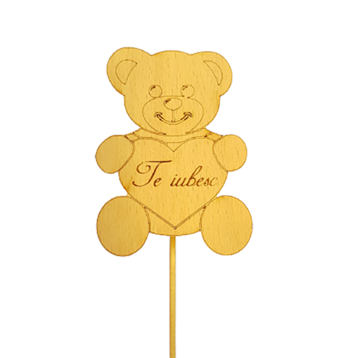 Topper decorativ cu Teddy Bear, lemn, 10 cm, ArtemisGift