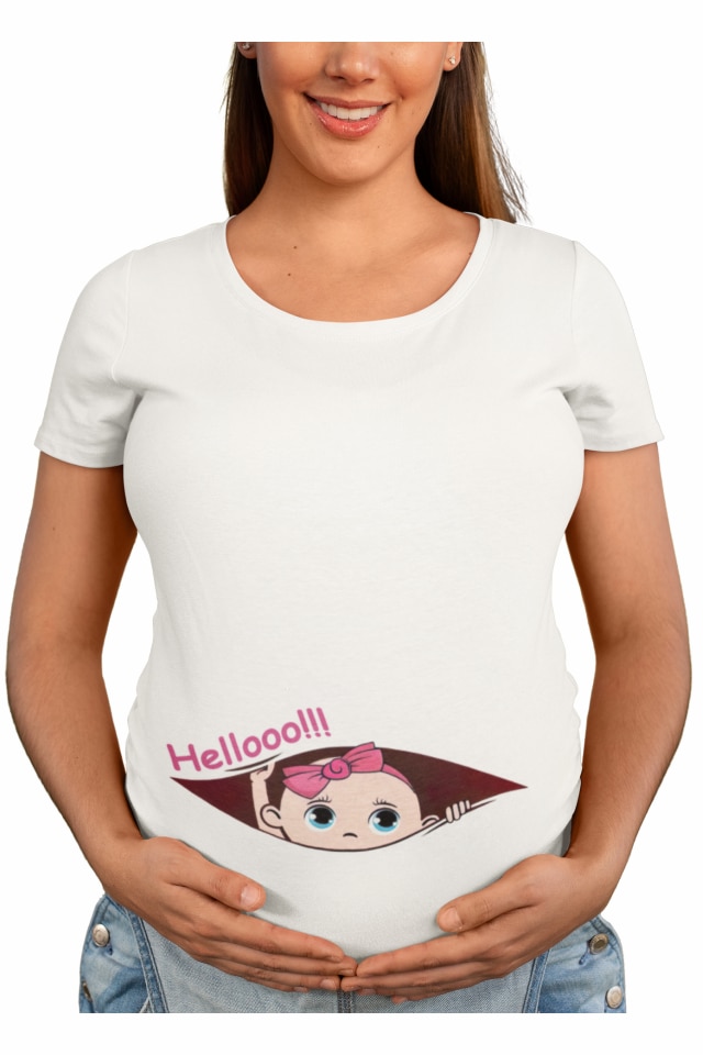 Tricou pentru gravide, Priti Global, viitoare mame de Hellooo, Alb, M - eMAG.ro