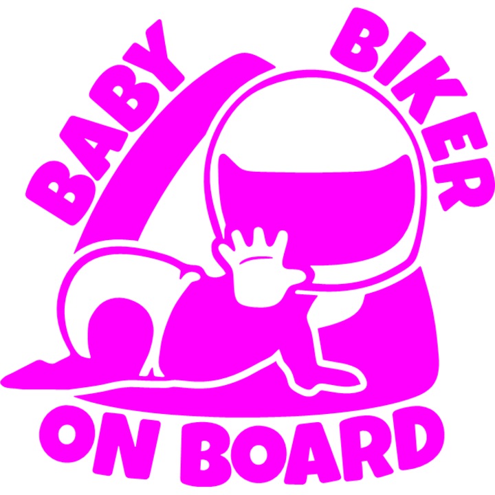 Sticker decorativ auto "Baby biker la bord'', 20x20cm, Roz