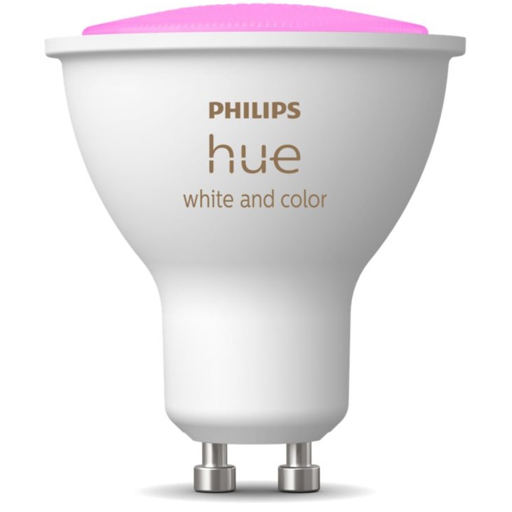 Philips Hue intelligens RGB LED izzó, Bluetooth, Zigbee, GU10, 5W, 350 lm, fehér és színes fény (2000-6500K)