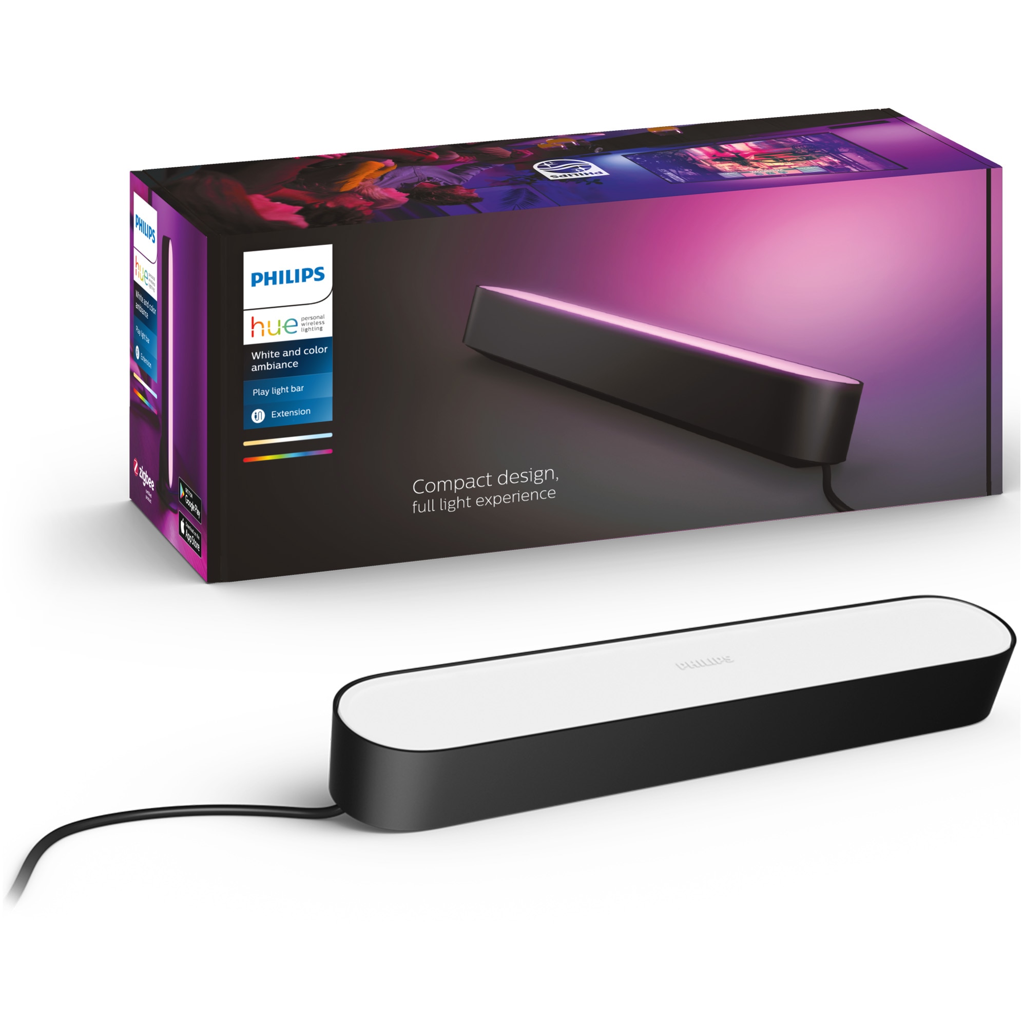 Lamapa LED RGB extensie Philips Hue, Zigbee, 530 lm, lumina alba si colorata (2000-6500K), 25.3cm, Negru, clasa energetica G
