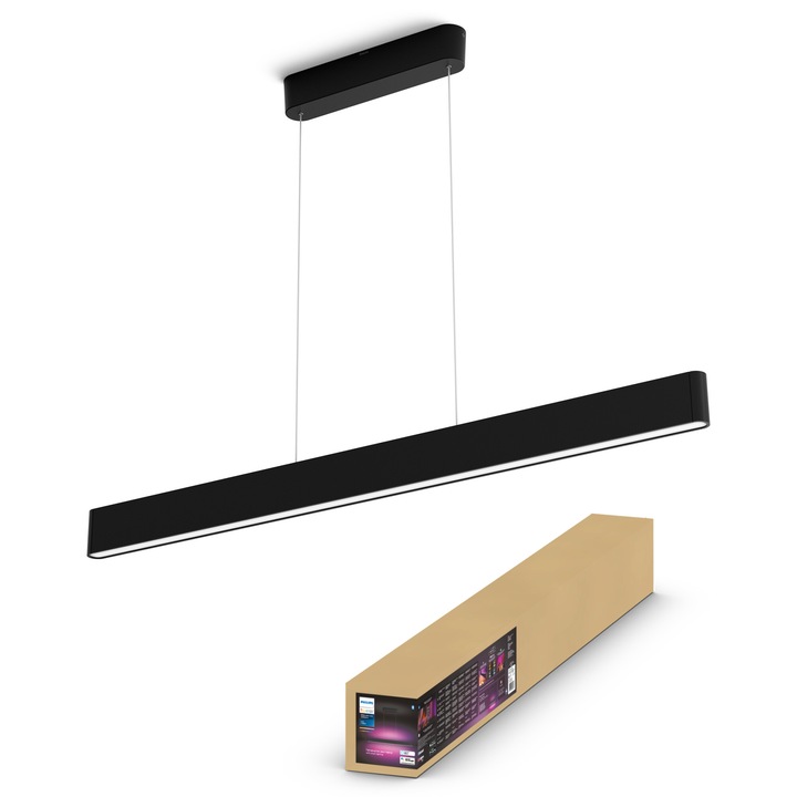 Полилей LED RGB смарт Philips Hue Ensis, Bluetooth, 79W (175W), 5500 лумена, Бяла и цветна светлина, 129.8 см, Метал, Черен, Енергиен клас G