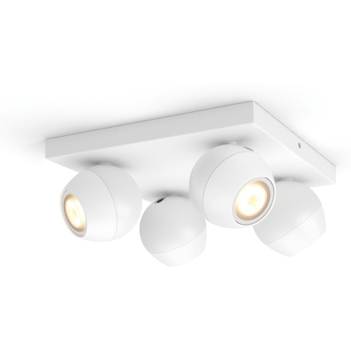 Philips Hue Buckram Quadruple Smart Spotlight, Bluetooth, 4xGU10, 20 W, 1400 lm, fehér környezeti fény (2200-6500K), fém, fehér, kapcsoló meghajtóval