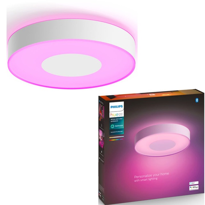 Plafoniera LED inteligenta Philips Hue Xamento, Bluetooth, 33.5W, 2350 lm, lumina alba si colorata (2000-6500K), IP44, 38.1cm, Alb, clasa energetica G