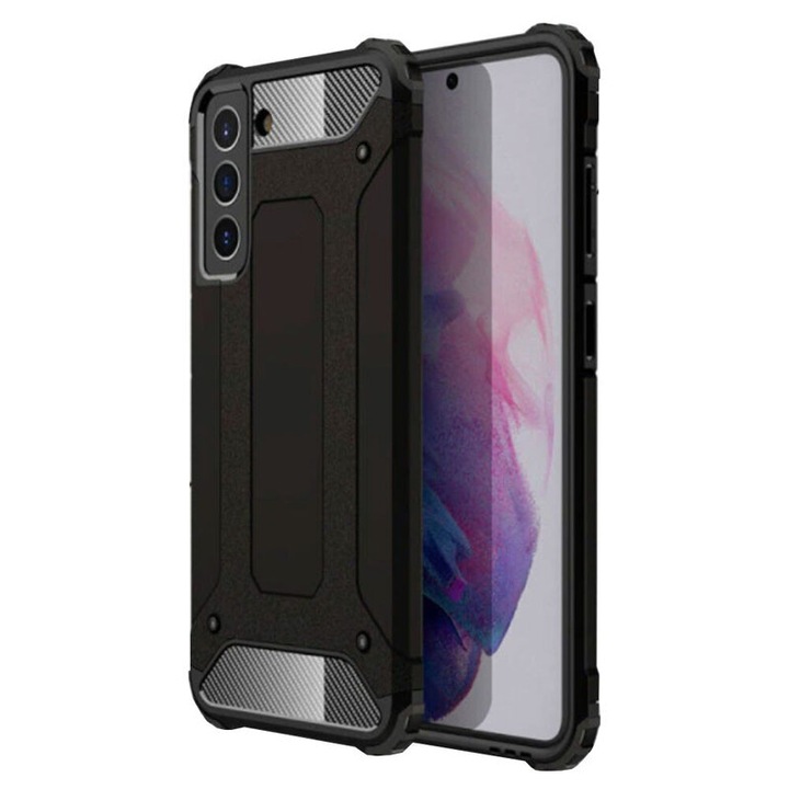 Husa de protectie compatibila cu Samsung Galaxy S21 FE, Hybrid Armor, margini intarite, TPU, Negru