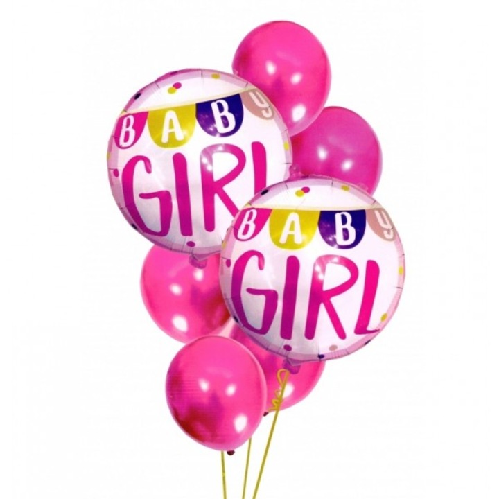 Set 7 Baloane, BabyShower pentru fetite 30-46 cm, Gonga® Roz