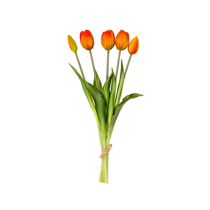 Buchet 5 lalele din silicon, cu aspect natural, inaltime 40cm / CD4483_Portocaliu