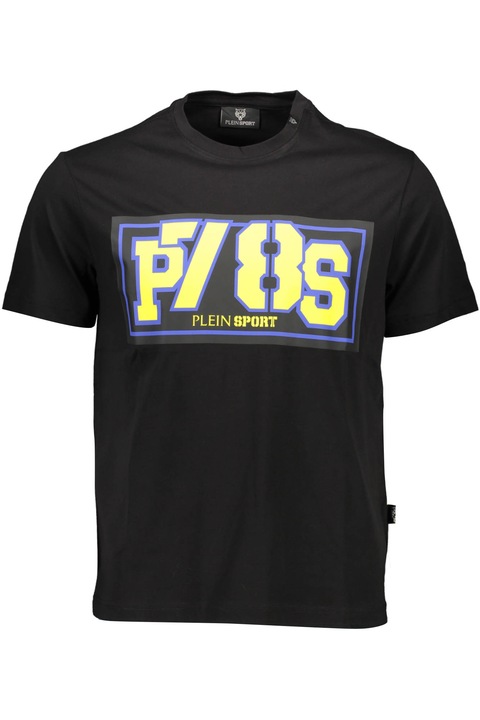 Férfi póló, Plein Sport, 9213477, embléma, fekete, Fekete