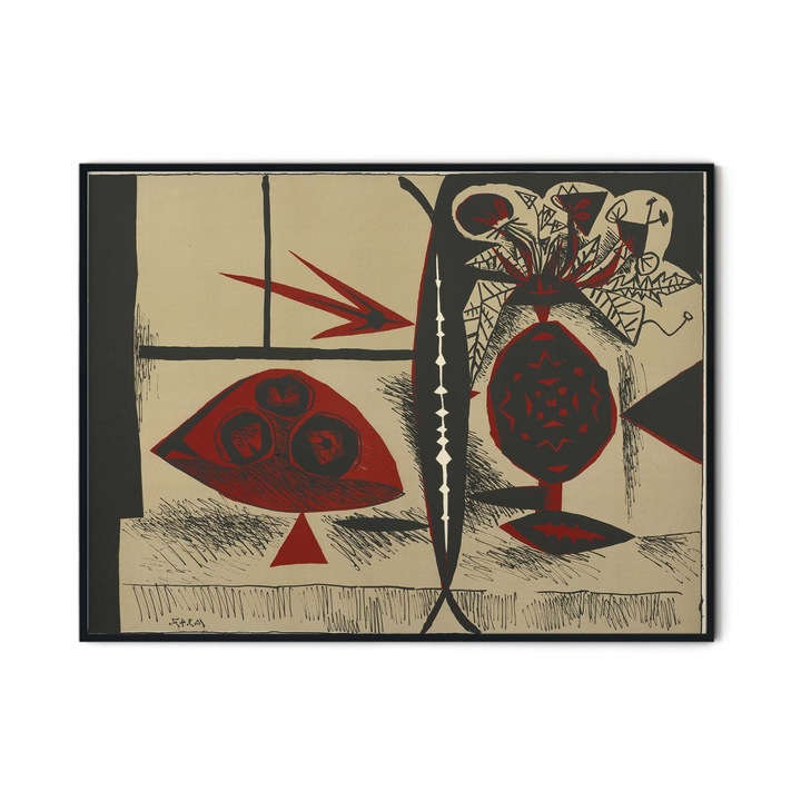 Tablou Poster, Intaglio, Modern, color, Composition with Vase of Flowers de Pablo Picasso, fara rama, print pe hartie foto Fine Art 91 cm 61 cm
