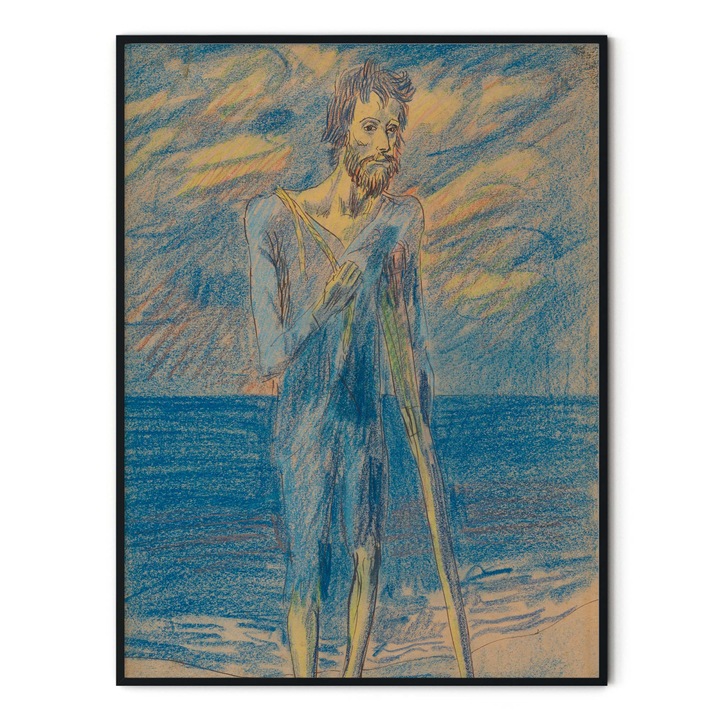 Tablou Poster, color, Intaglio, Modern, albastru, Beggar with Crutch de Pablo Picasso, fara rama, print pe hartie foto Fine Art 91 cm 61 cm