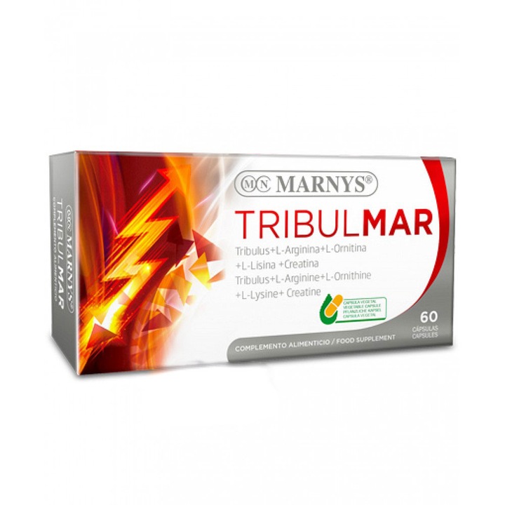 Tribulmar cu Tribulus, L-Arginina, L-Lizina, L-Ornitina, Creatina pentru Dezvoltarea Masei Musculare si Energie – 60 Capsule Vegetale