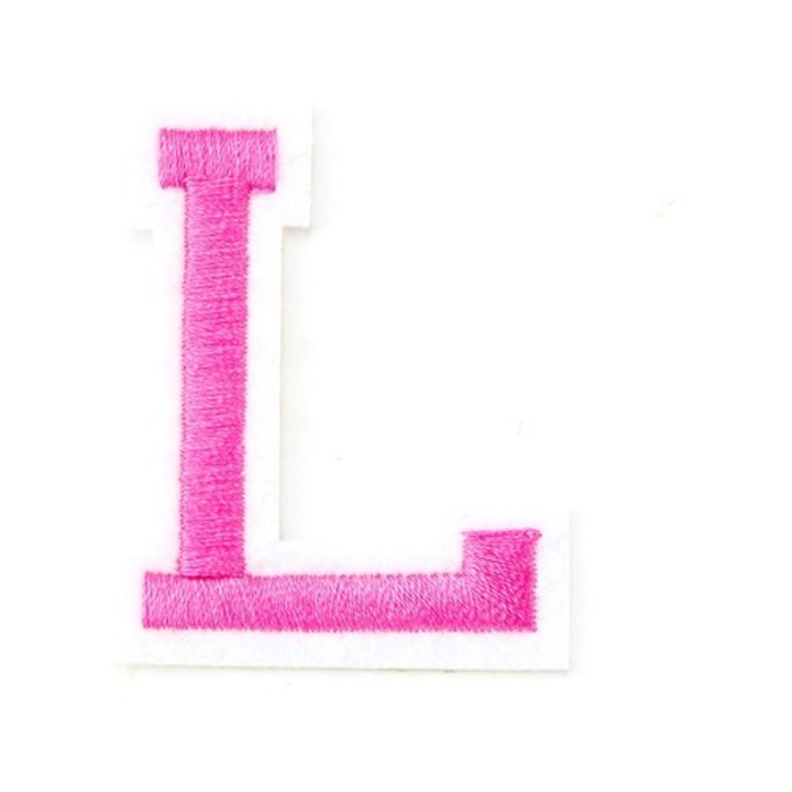 Petic textil brodat Litera L Roz Alfabet, 5.1x4.1 cm