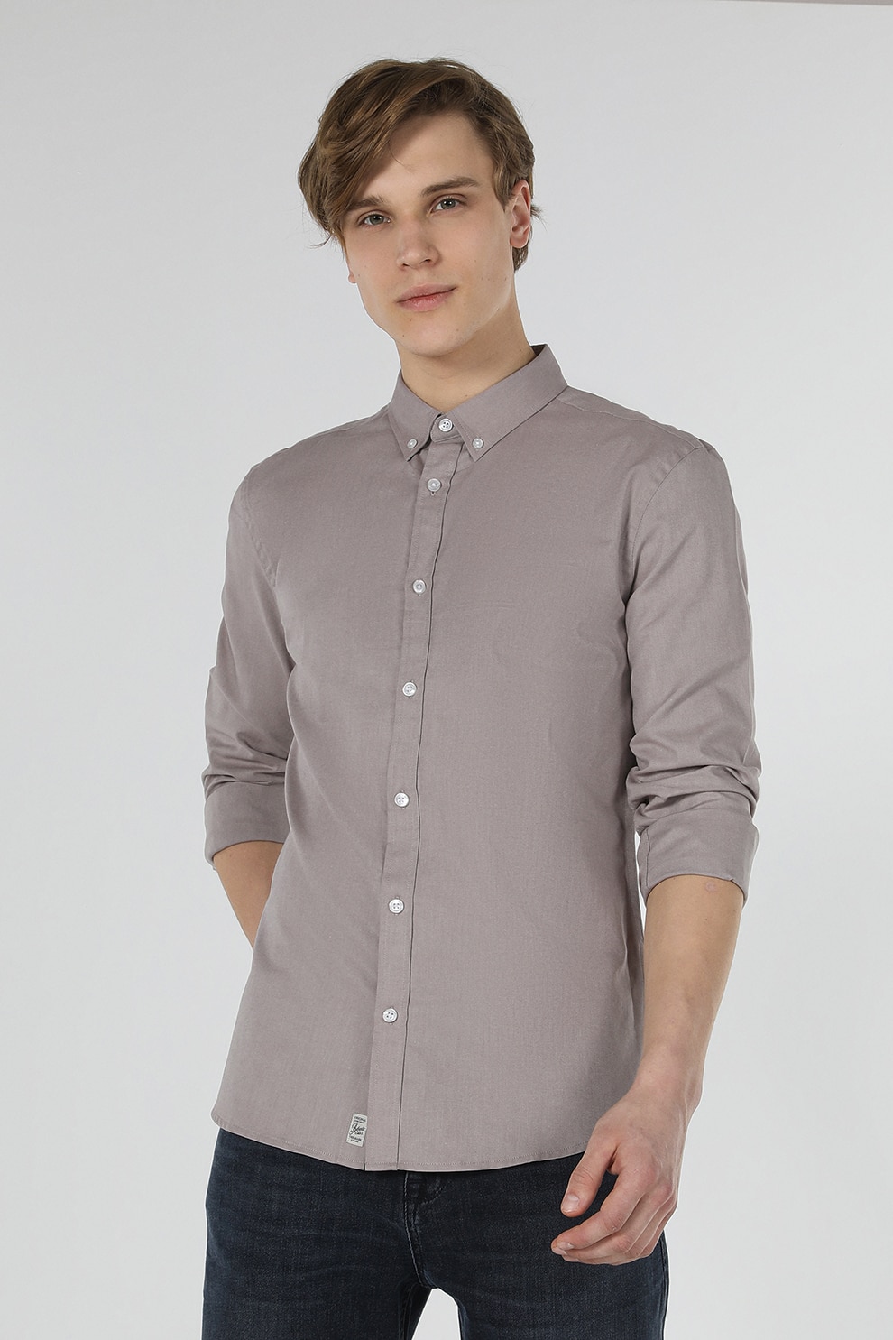 COLIN'S, Camasa slim fit din bumbac, Maro taupe deschis, 2XL