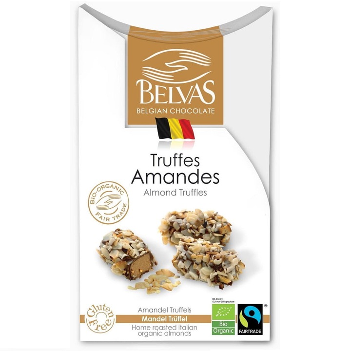 Trufe belgiene BIO cu migdale, Belvas, Fara gluten, 100 g