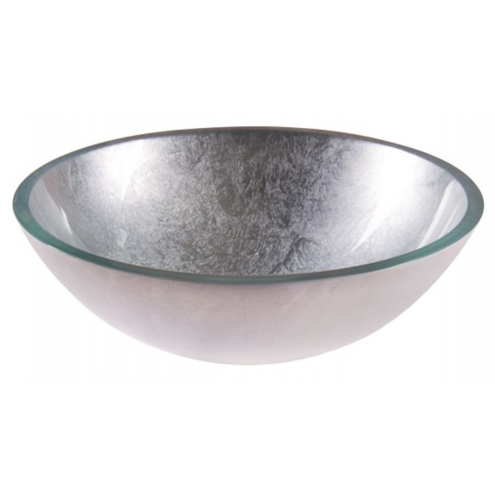 Стъклен умивалник върху плот Inter Ceramic ICG 042SILVER, кръгла купа, d=42cm, Сребриста