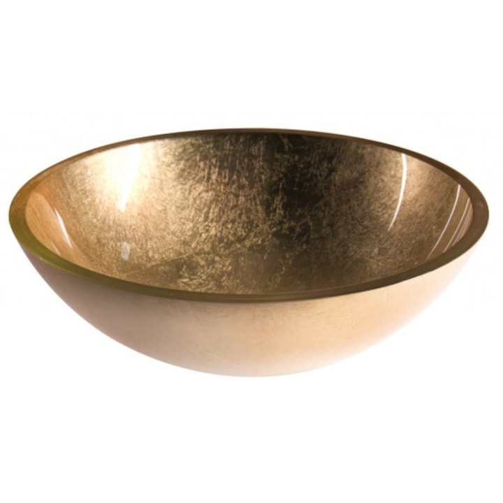 Стъклен умивалник върху плот Inter Ceramic ICG 042GOLD, кръгла купа, d=42cm, Златиста