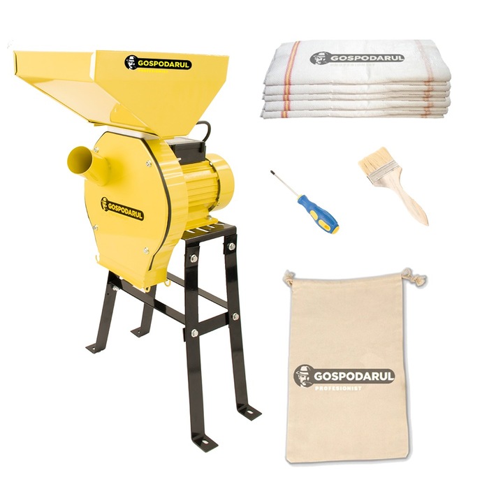 Moara cu suport pentru cereale si stiuleti cu porumb Gospodarul Profesionist MCR1S, 3900W, 320 kg/h