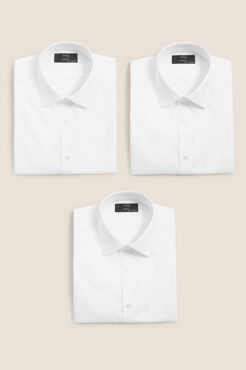 Marks & Spencer, Set de camasi regular fit - 3 piese, Alb