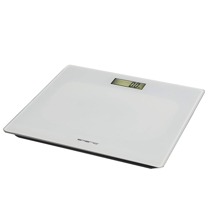 Кантар Emerio BR-211824.2, Дигитален, За баня, С прецизни сензори, Step-On технология, LCD дисплей, Стъклен, Бял, 180 кг