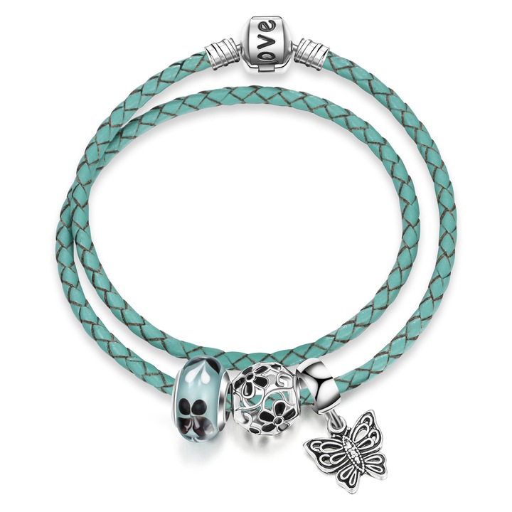 Bratara dubla verde 3 charmuri 12368, Verde, 20 CM