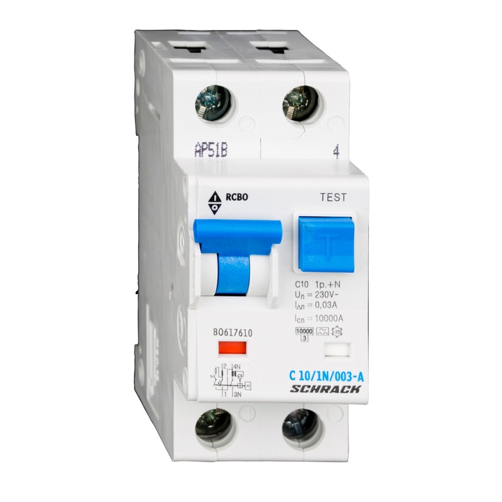 Intreruptor automat plus diferential, C10/30mA, 10kA, tip A, 1P+N