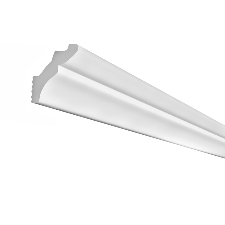 Cornisa decorativa lavabila din polistiren extrudat PLINTEX, H40-50SC, pentru tavan, 40x50x2000 mm, stil Neoclasic, alba