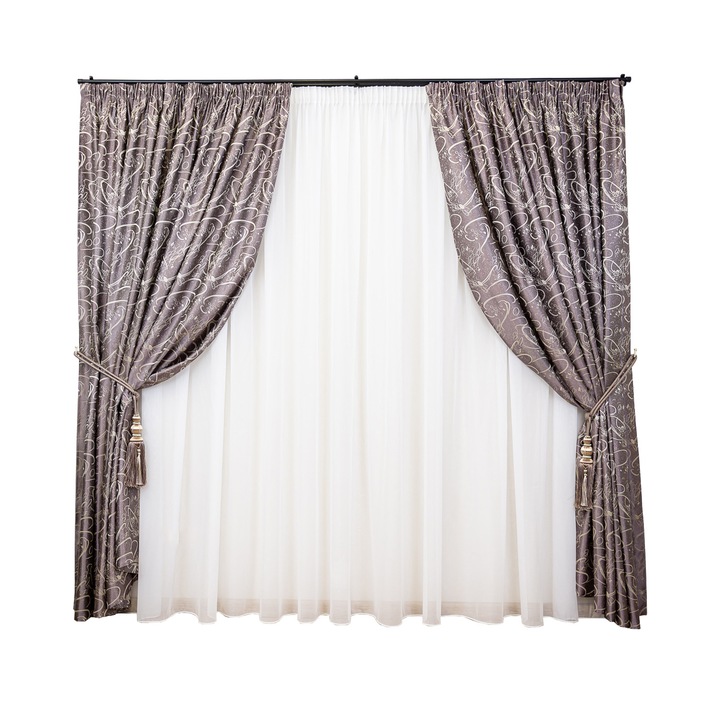 Комплект от 3 части Hiko, две лилави пердета Royal Shape 2x200x245cm и една завеса Ana бял воал 400x245cm, с подплата