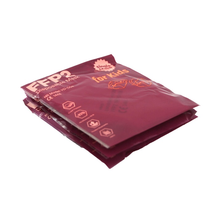 Set 50 Masti faciale de protectie pentru copii mici, 3-6 ani, FFP2, CE 1463, YPHD, de unica folosinta, 5 straturi, nesterila, ambalaj individual, Alb