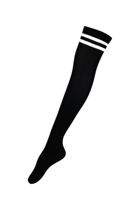 Sosete dama, lungi peste genunchi, imprimeu la baza dungi, 36-39, Negru