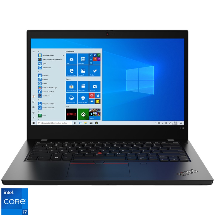 Laptop ultraportabil Lenovo ThinkPad L14 Gen2 cu procesor Intel Core i7-1165G7, 14", Full HD, 16GB, 512GB SSD, Intel Iris Xe Graphics, Windows 10 Pro, Black