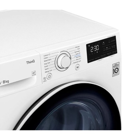 Uscator de rufe LG RH80V3AV6N, Pompa de caldura DUAL Inverter, 8 kg, 14 programe, Clasa A++, Auto-curatare condensator, Eco Hybrid, ThinQ, Alb