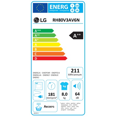 Uscator de rufe LG RH80V3AV6N, Pompa de caldura DUAL Inverter, 8 kg, 14 programe, Clasa A++, Auto-curatare condensator, Eco Hybrid, ThinQ, Alb