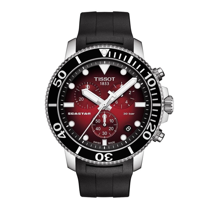 Мъжки часовник Tissot Seastar 1000 Chronograph, Гума, Черен