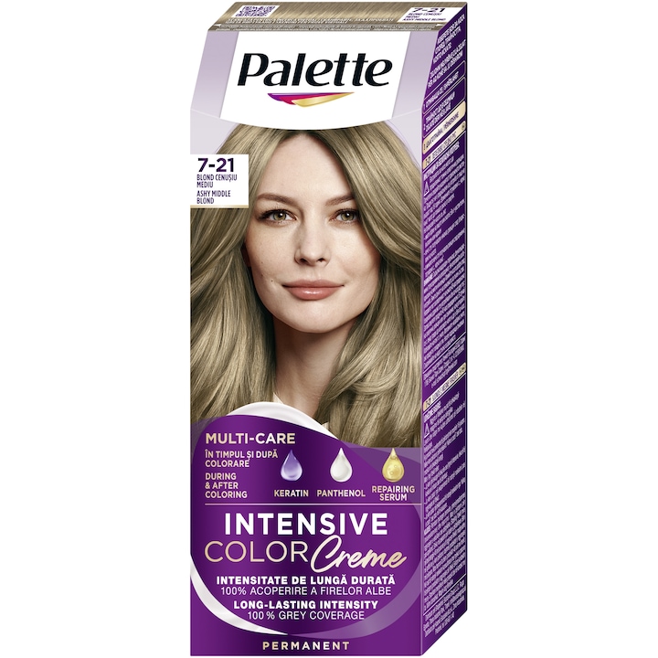 Боя за коса Palette Intensive Color Creme 7-21 Ashy Middle Blond, Перманентна, 110 мл